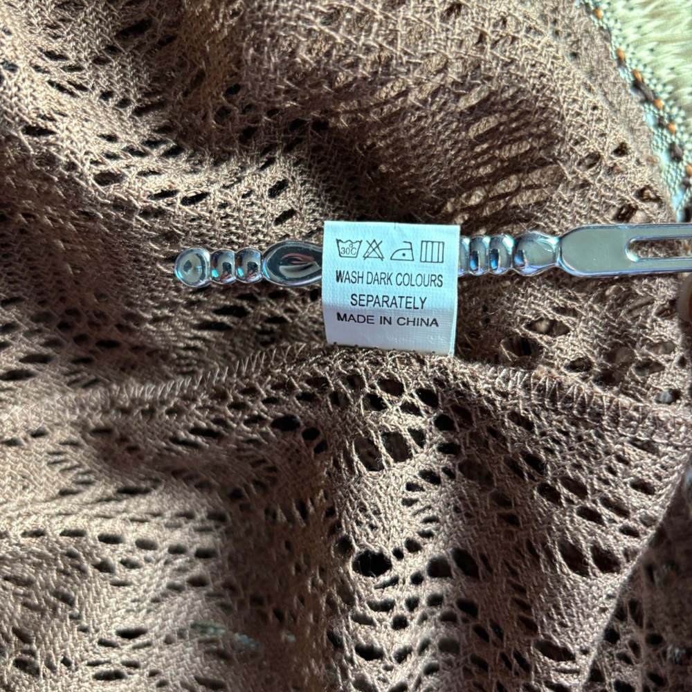 NWT Origami by Vivien Brown Boho Crochet Knit Fringe Tunic or Swim Cover Up XL - Picture 9 of 12